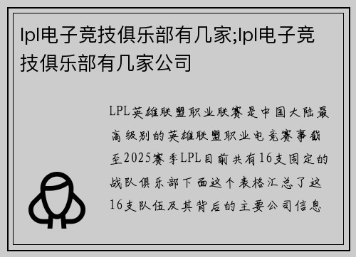 lpl电子竞技俱乐部有几家;lpl电子竞技俱乐部有几家公司